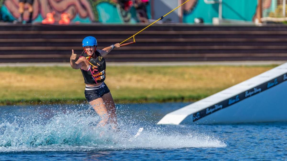 Wakeboarder riding the Sesitec cable system at Velocity Island Park